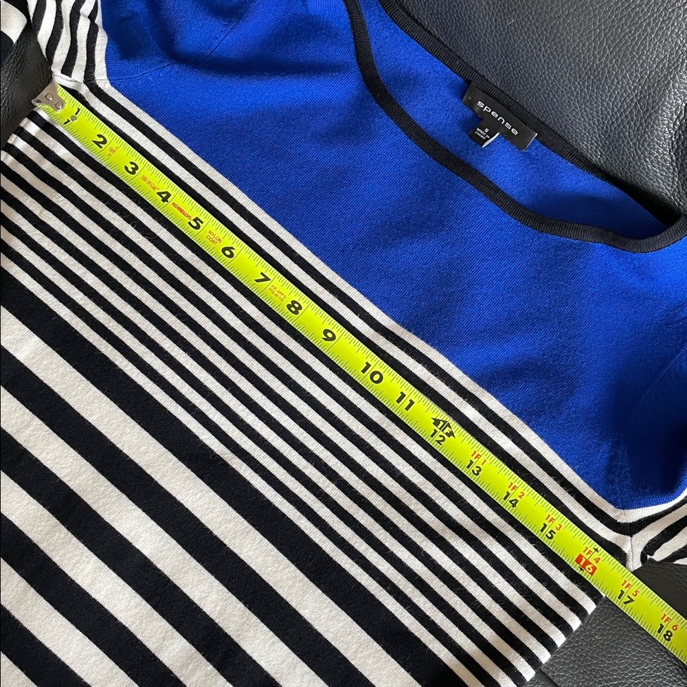 Spense Knit Top Women Size S Blue Black White Stripes Business Timeless Classic - Picture 7 of 11